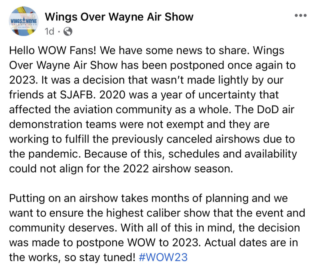 Wings Over Wayne postponed until 2025 The New Old North